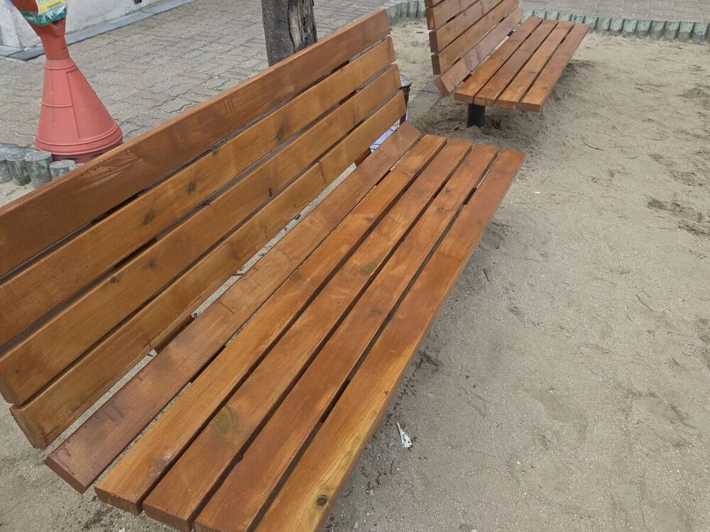 야외 원목 벤치 시공 완료 현장